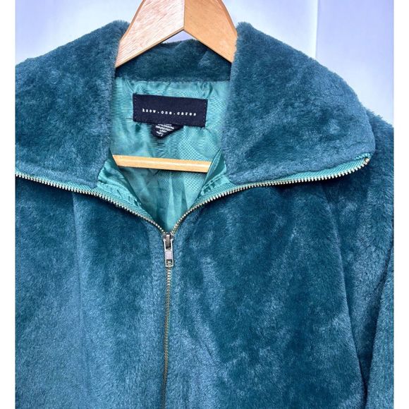 Victoria Secret Faux Fur Jacket Know One Cares Emerald Green Full Zipper - Picture 4 of 8
